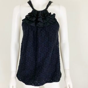 Ella Moss Black Flower Lace Ruffle Tank Summer Top XS